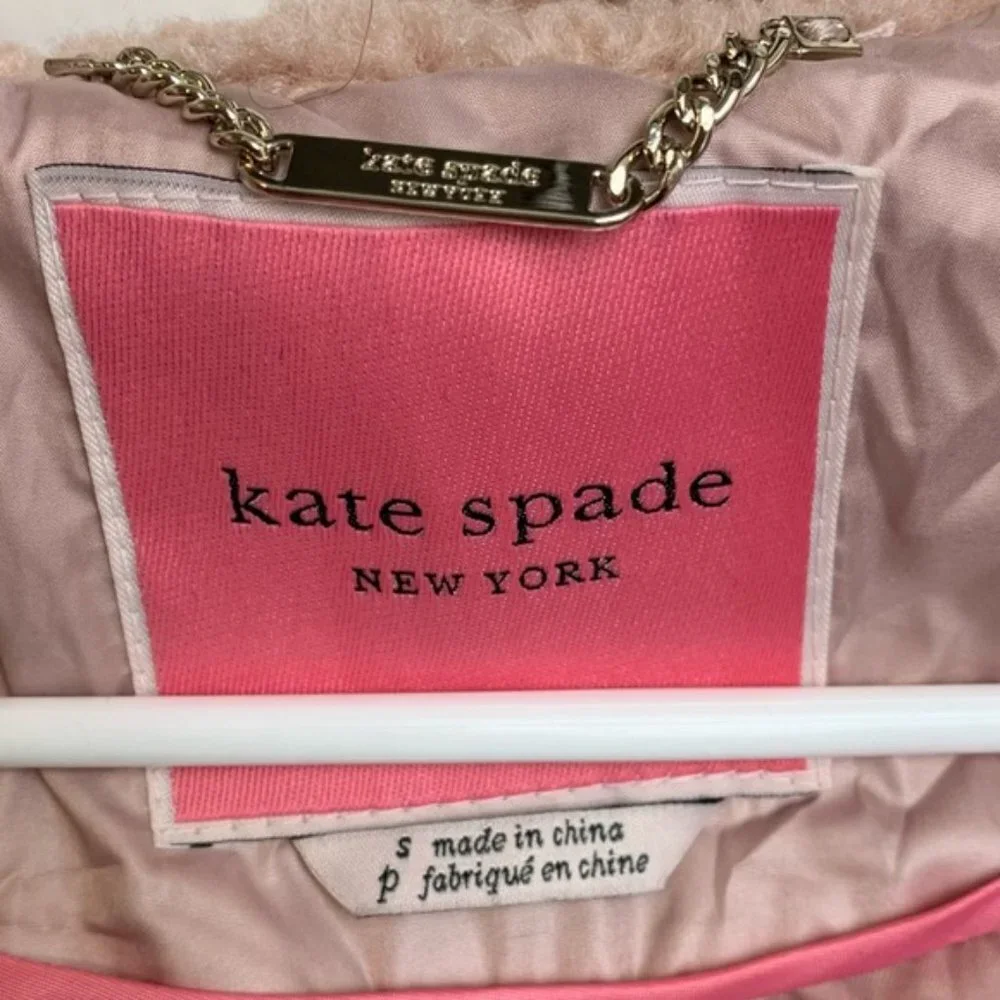 Kate Spade Light Pink Mixed Media Hooded Quilt Coat